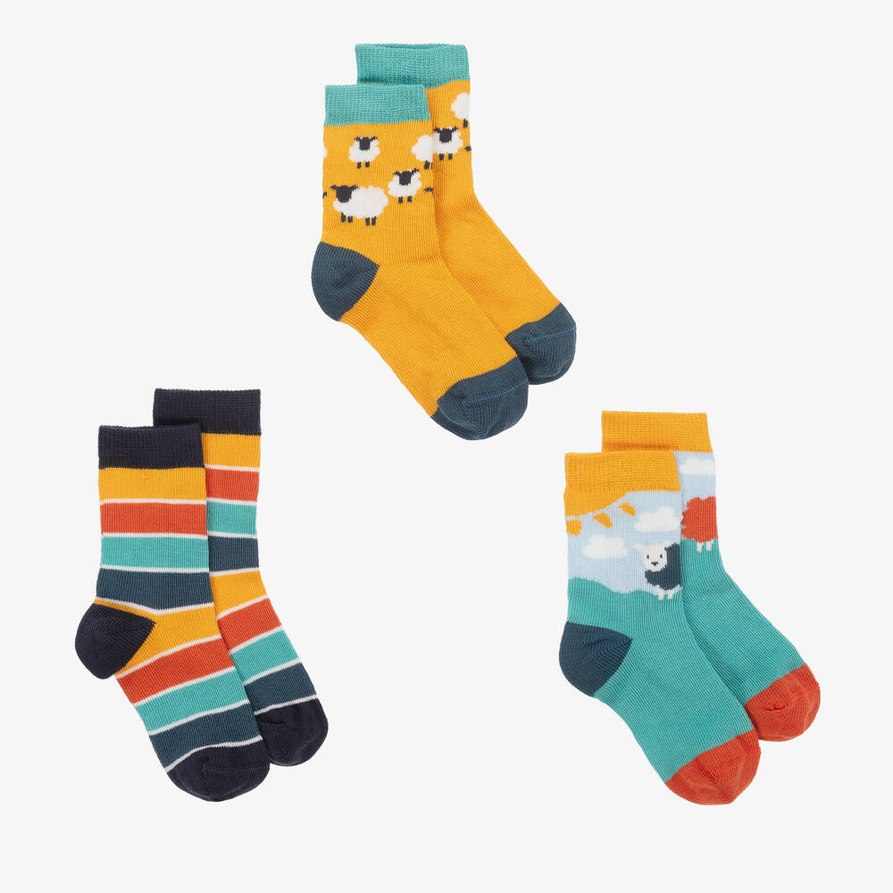 Frugi - Yellow & Blue Organic Cotton Socks (3 Pack) | Childrensalon