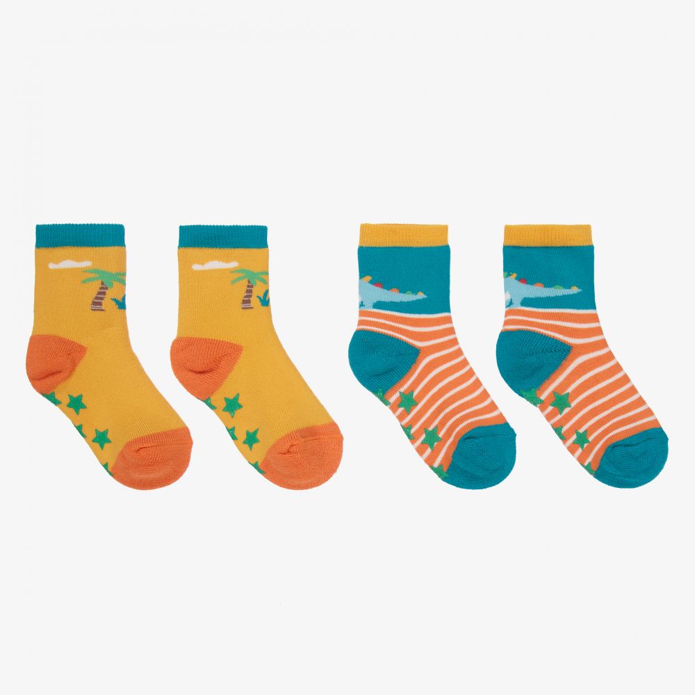 Frugi - Yellow Dinosaur Socks (2 Pack) | Childrensalon