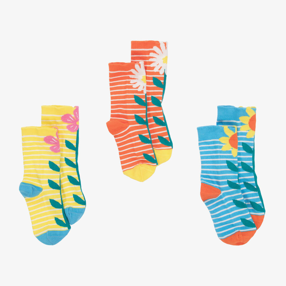 Frugi-Yellow Organic Cotton Flower Socks (3 Pack) | Childrensalon Outlet