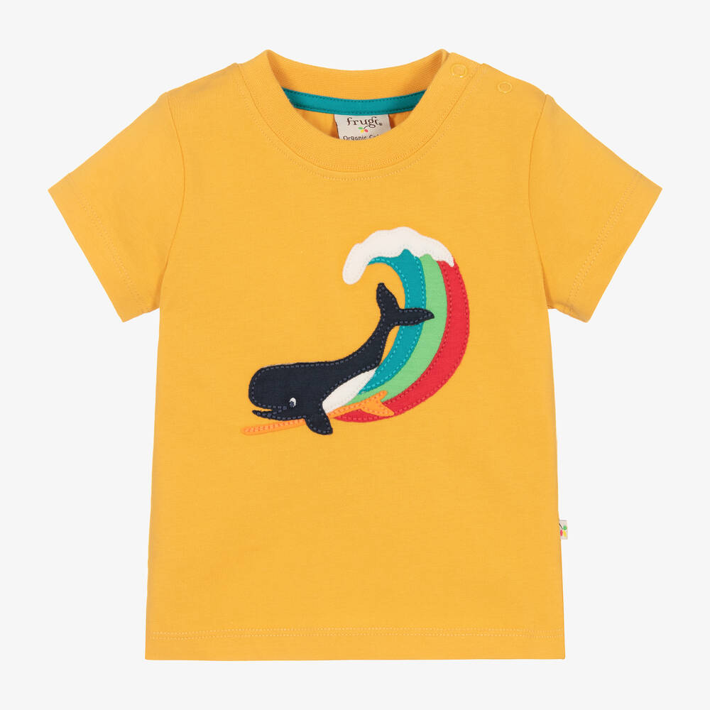 Frugi - Yellow Organic Cotton Whale T-Shirt | Childrensalon