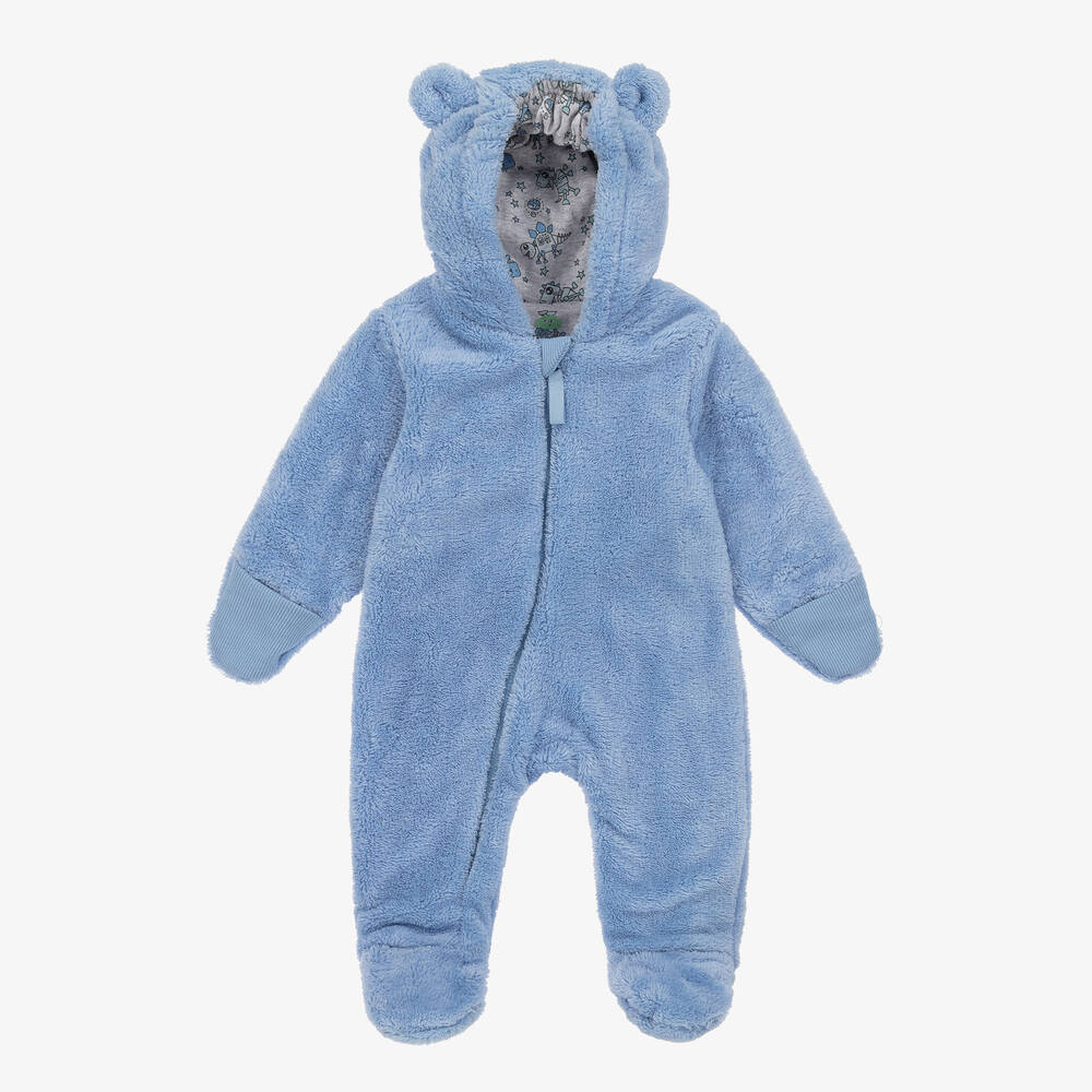 FS Baby - Baby Boys Blue Faux Fur Hooded Pramsuit | Childrensalon