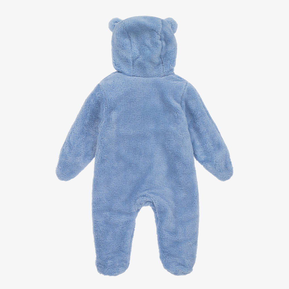 FS Baby-Baby Boys Blue Faux Fur Hooded Pramsuit | Childrensalon Outlet