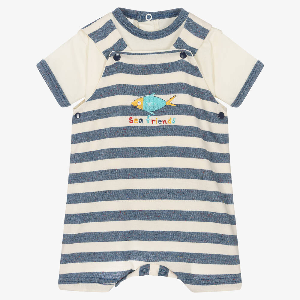 FS Baby - Baby Boys Blue Striped Cotton Shorts Set | Childrensalon