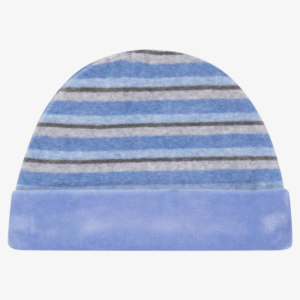 FS Baby-Baby Boys Blue Striped Cotton Velour Hat | Childrensalon Outlet