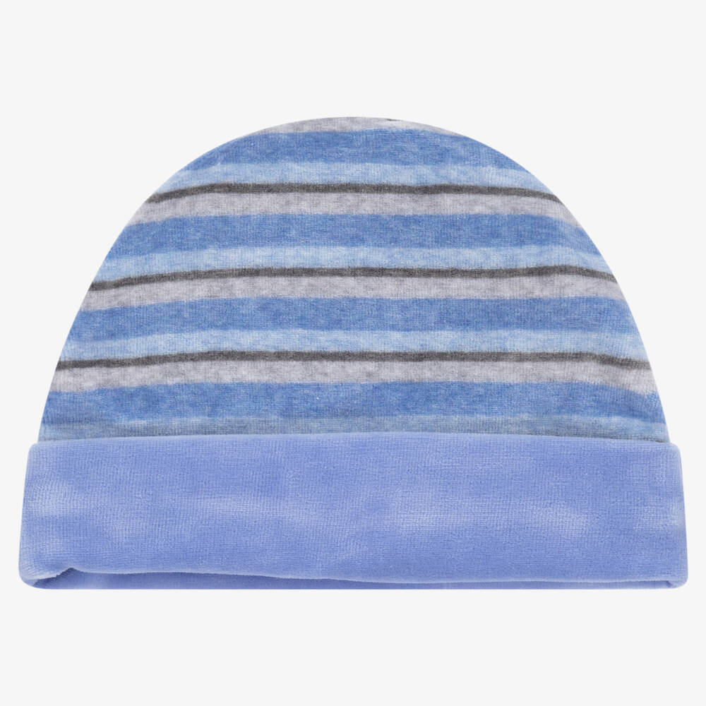 FS Baby - Baby Boys Blue Striped Cotton Velour Hat | Childrensalon