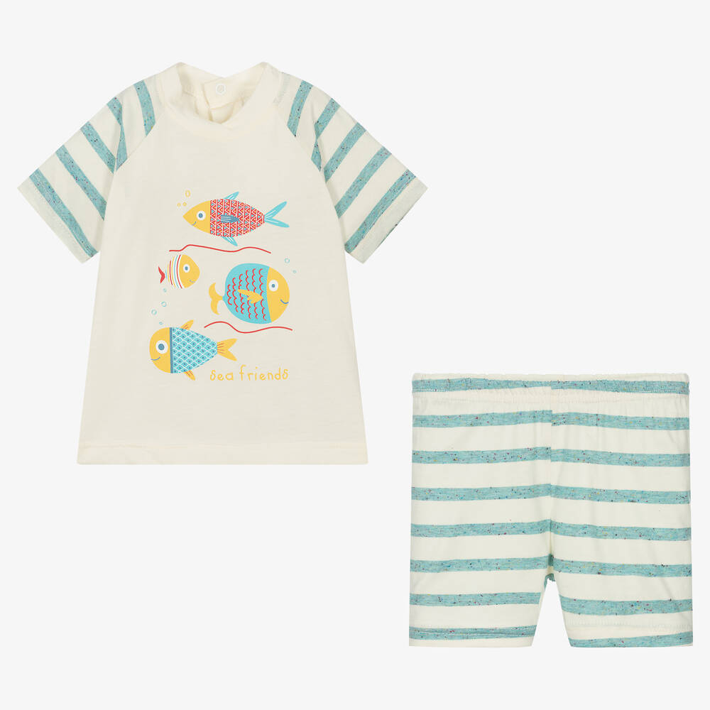 FS Baby-Baby Boys Ivory Cotton Fish Shorts Set | Childrensalon Outlet