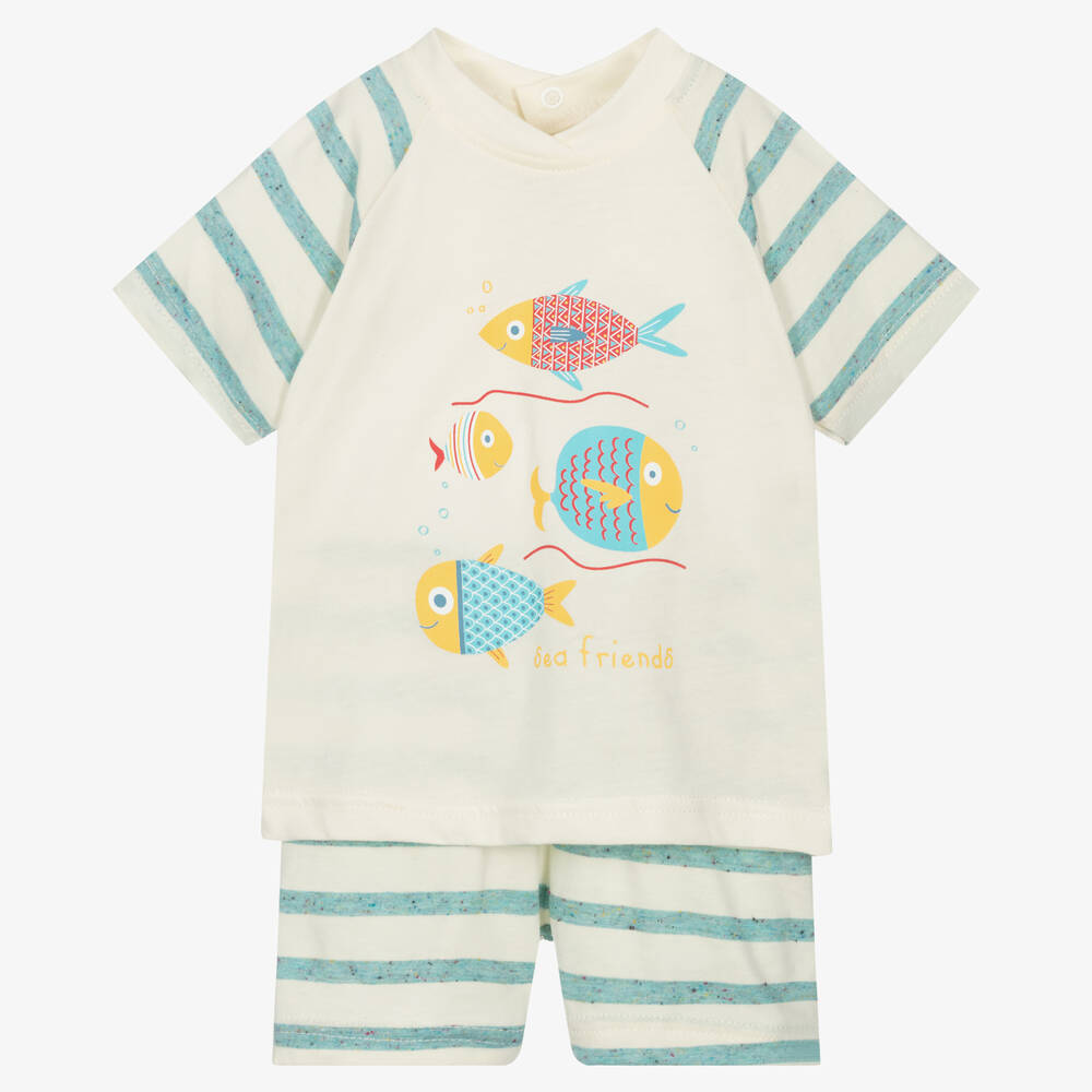 FS Baby - Baby Boys Ivory Cotton Fish Shorts Set | Childrensalon