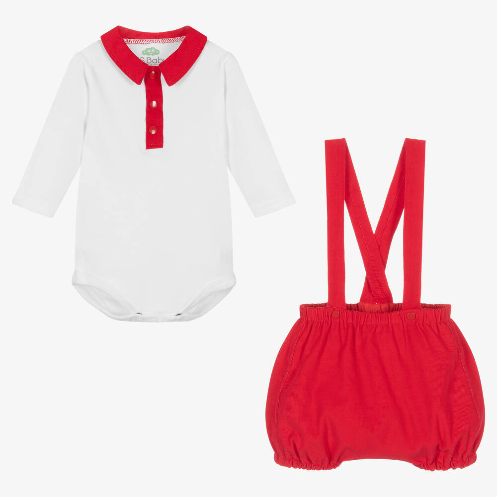FS Baby-Baby Boys Red & White Cotton Shorts Set | Childrensalon Outlet