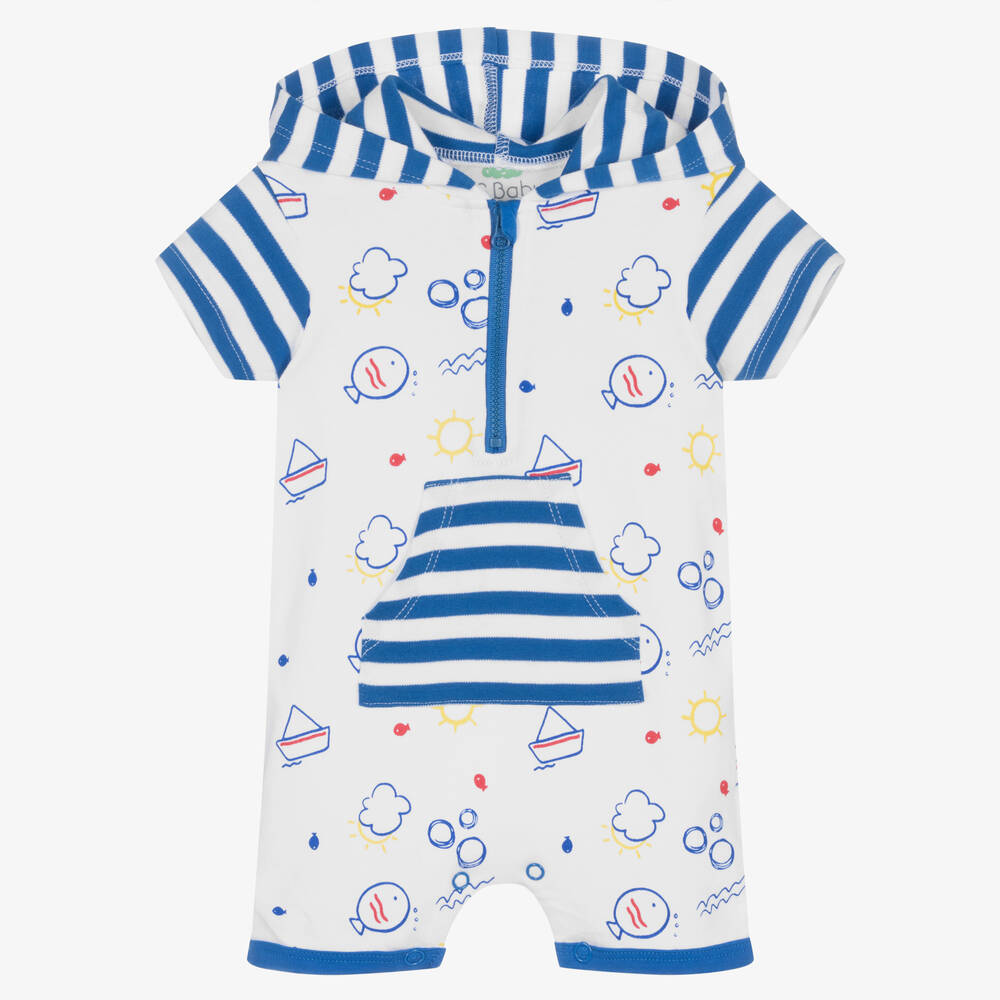 FS Baby - Baby Boys White & Blue Cotton Shortie | Childrensalon