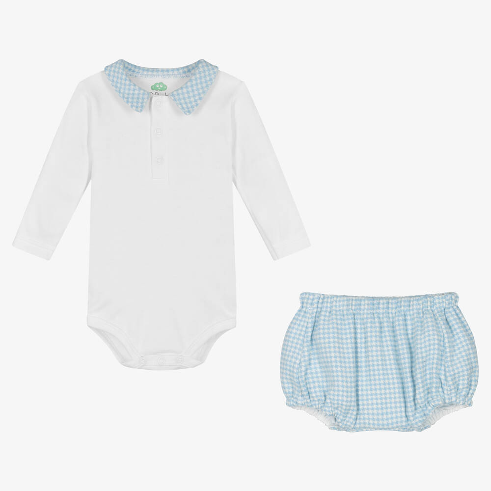 FS Baby - Baby Boys White & Blue Cotton Shorts Set | Childrensalon