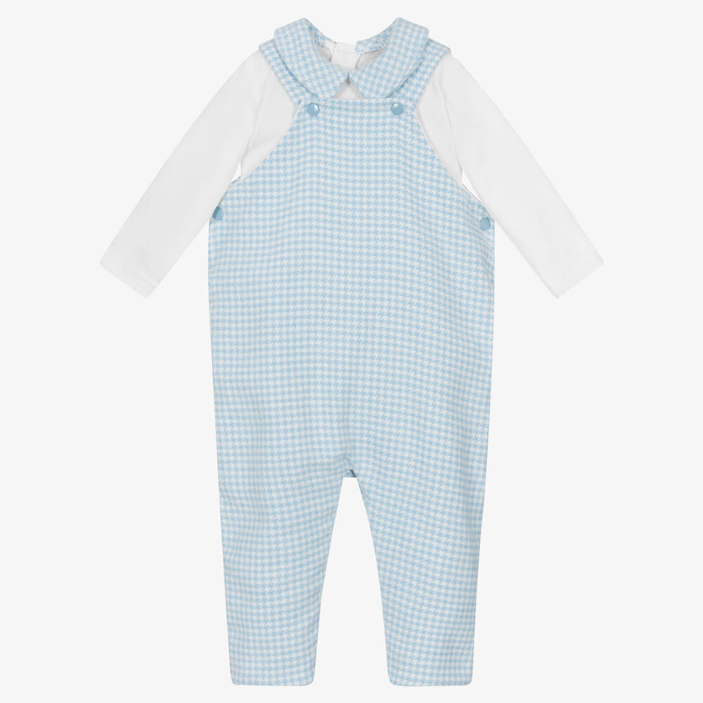 FS Baby - Baby Boys White & Blue Dungarees Set | Childrensalon