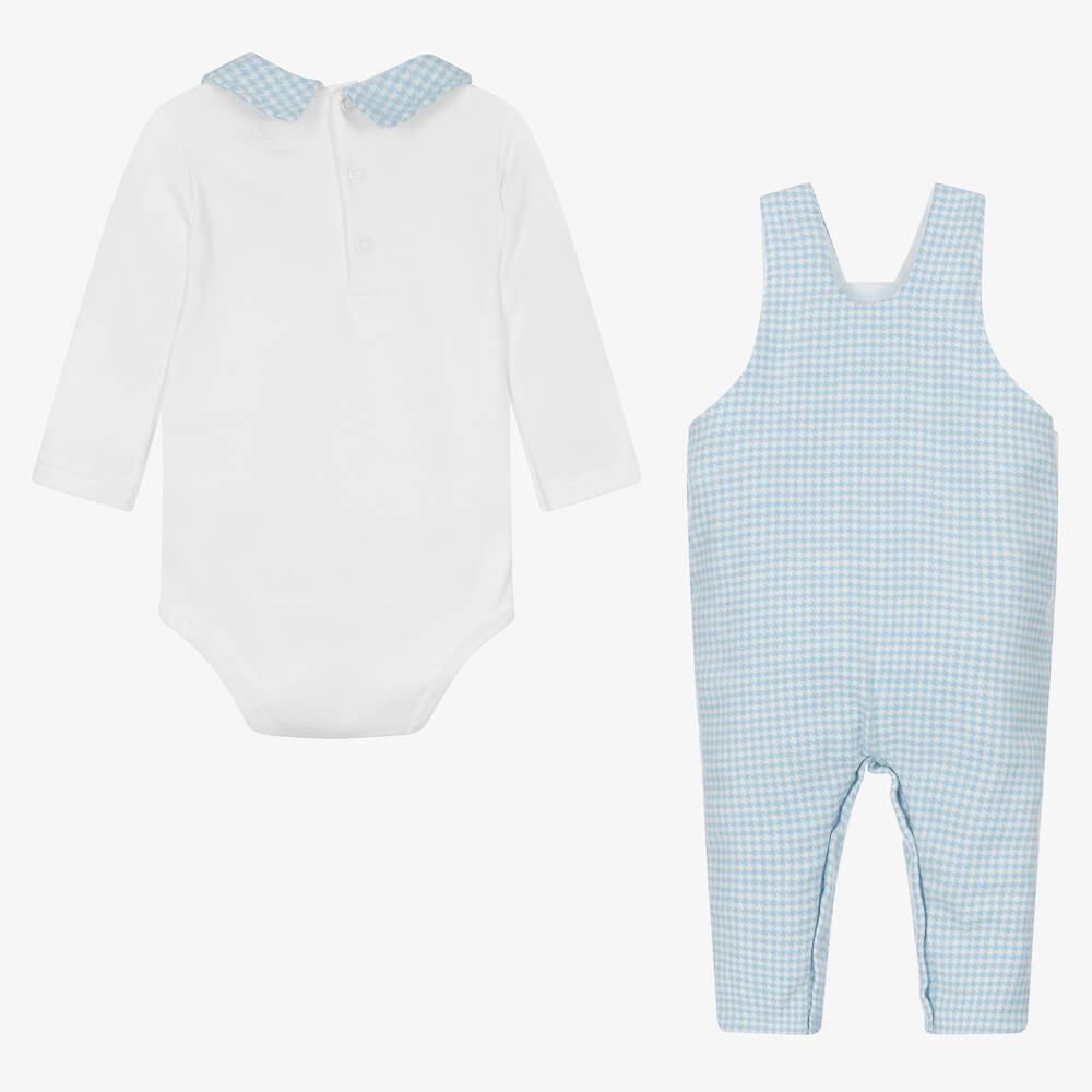 FS Baby-Baby Boys White & Blue Dungarees Set | Childrensalon Outlet