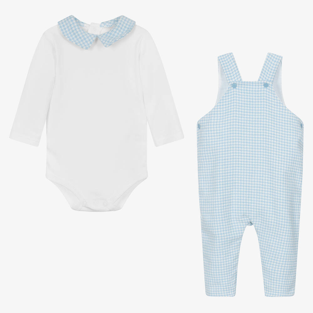 FS Baby-Baby Boys White & Blue Dungarees Set | Childrensalon Outlet