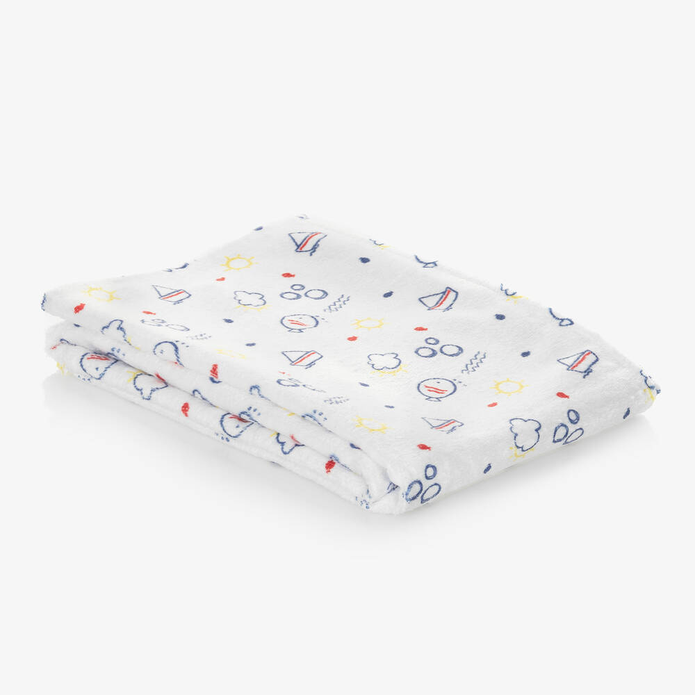 إف إس بيبي-Baby Boys White Printed Towel (128cm) | Childrensalon Outlet