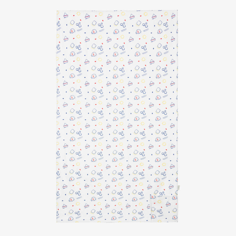 FS Baby - Baby Boys White Printed Towel (128cm) | Childrensalon