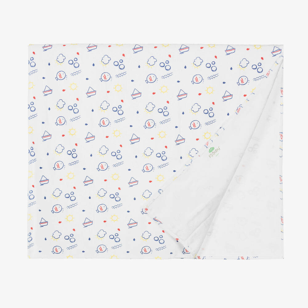 إف إس بيبي-Baby Boys White Printed Towel (128cm) | Childrensalon Outlet