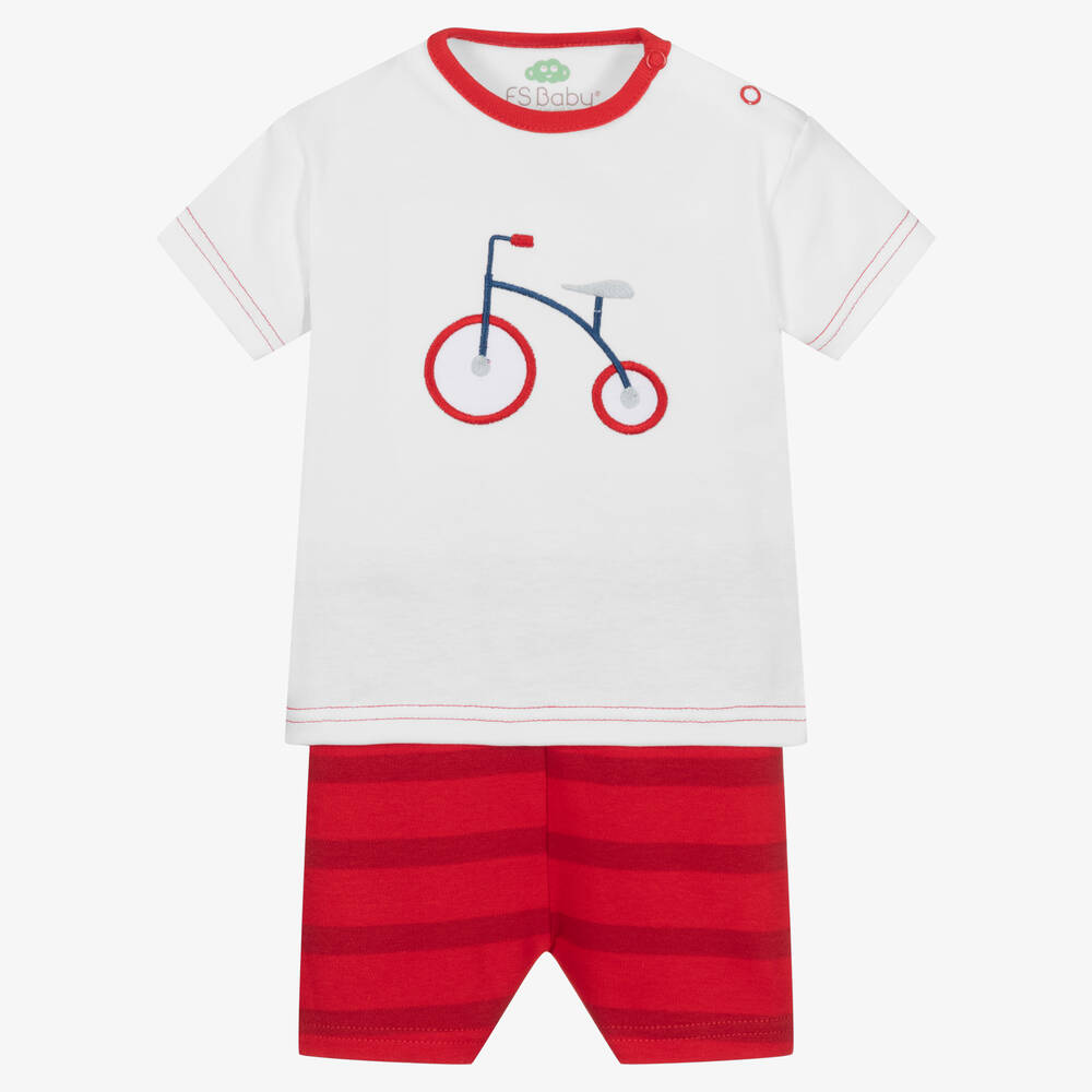 FS Baby - Baby Boys White & Red Cotton Shorts Set | Childrensalon