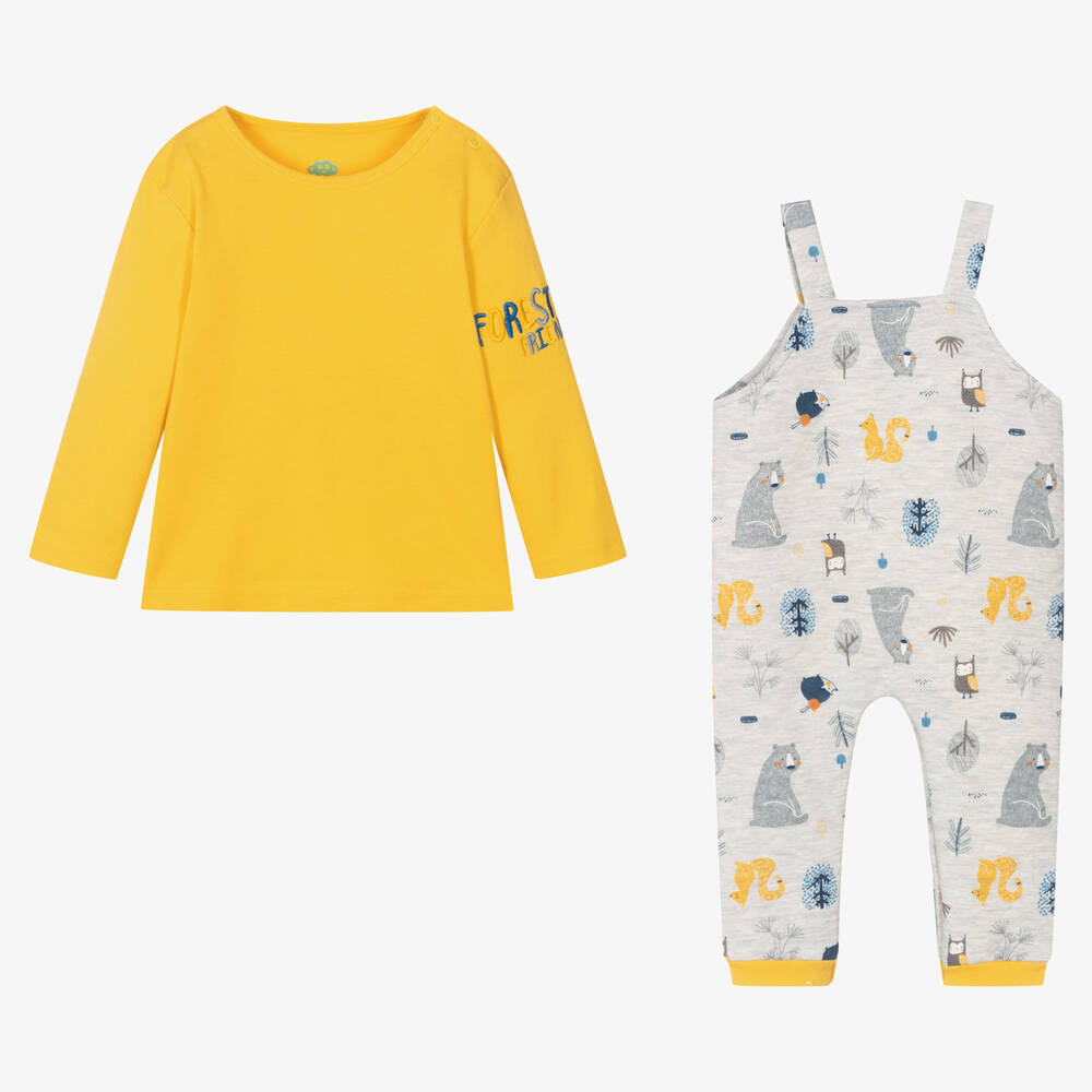 FS Baby-Baby Boys Yellow & Grey Dungaree Set | Childrensalon Outlet