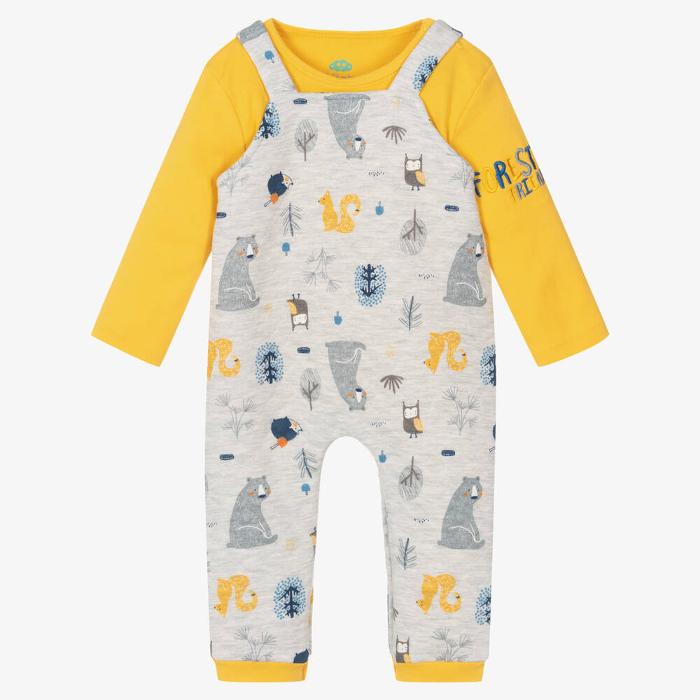 FS Baby - Baby Boys Yellow & Grey Dungaree Set | Childrensalon