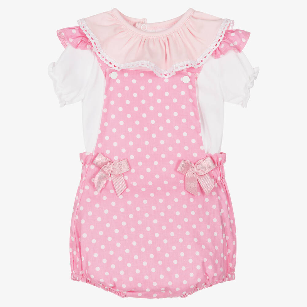 FS Baby - Baby Girls Cotton Dungaree Set | Childrensalon