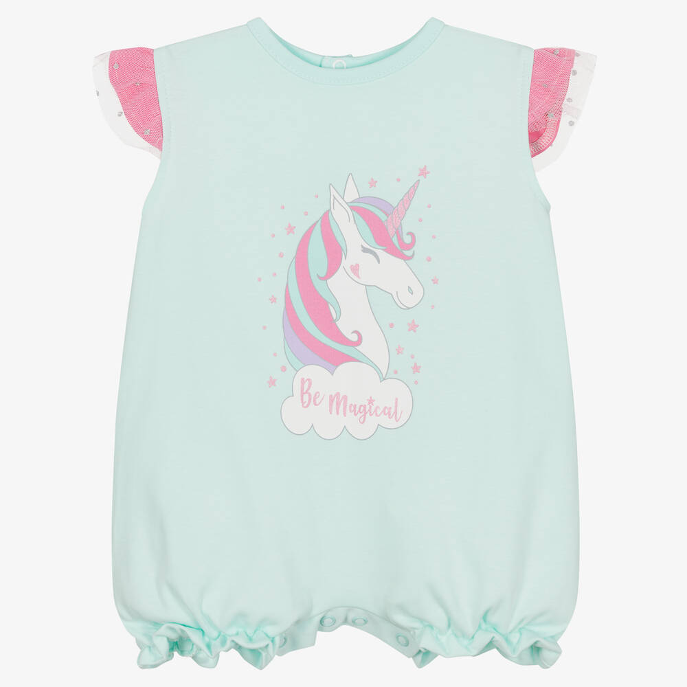 FS Baby - Baby Girls Green Cotton Unicorn Shortie | Childrensalon