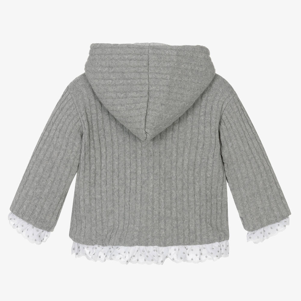 FS Baby-Baby Girls Grey Cotton Knit Cardigan | Childrensalon Outlet