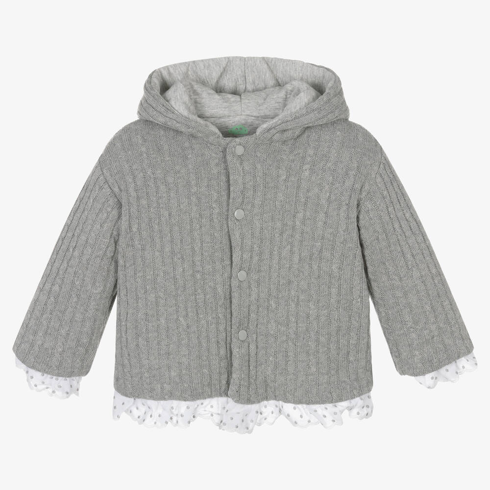 FS Baby - Baby Girls Grey Cotton Knit Cardigan | Childrensalon