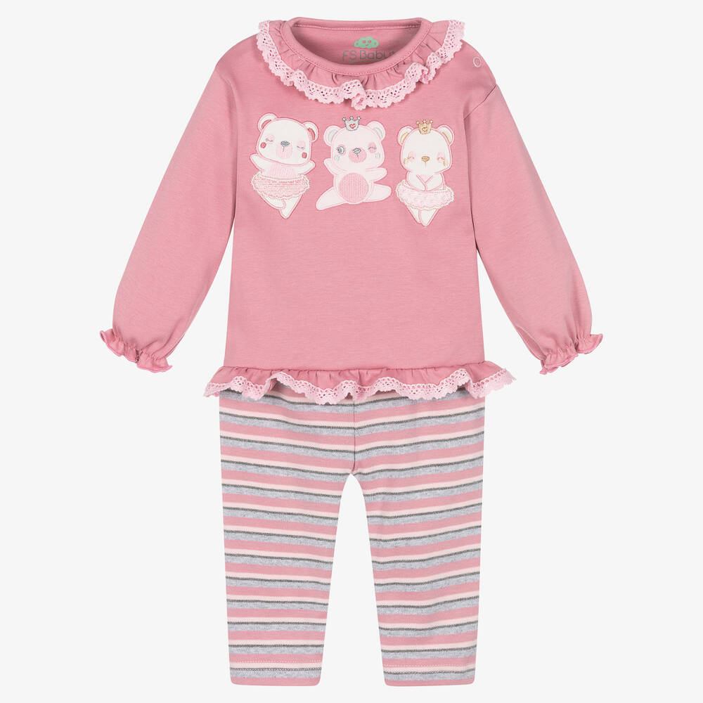 FS Baby - Baby Girls Pink Cotton Leggings Set | Childrensalon