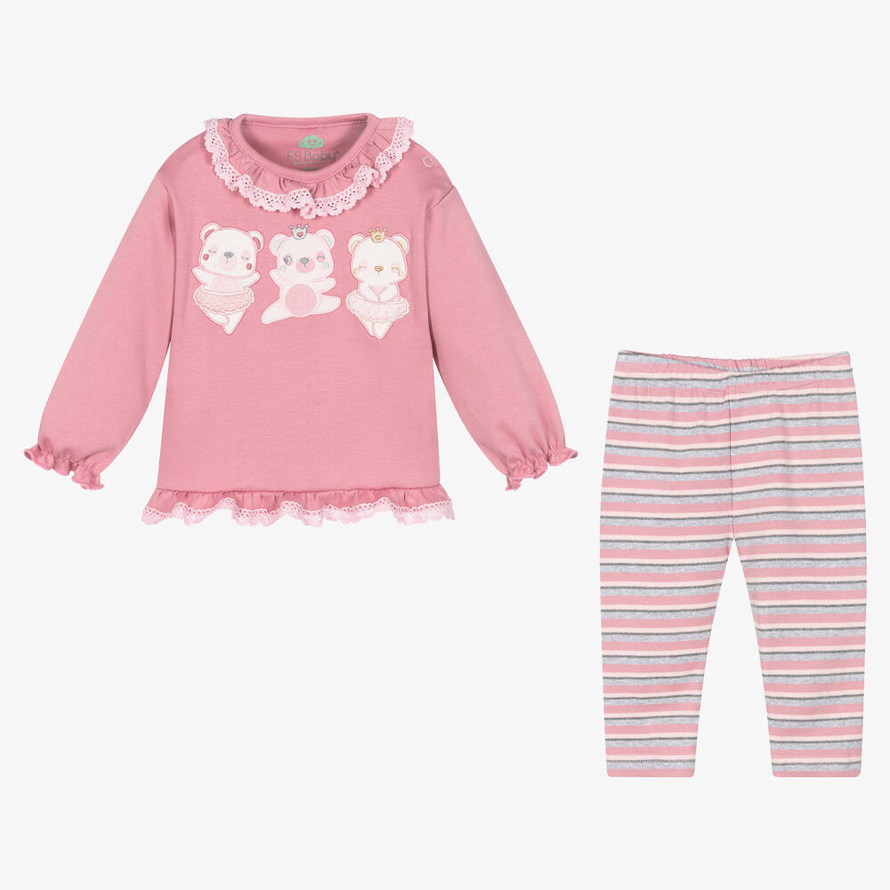 FS Baby-Baby Girls Pink Cotton Leggings Set | Childrensalon Outlet