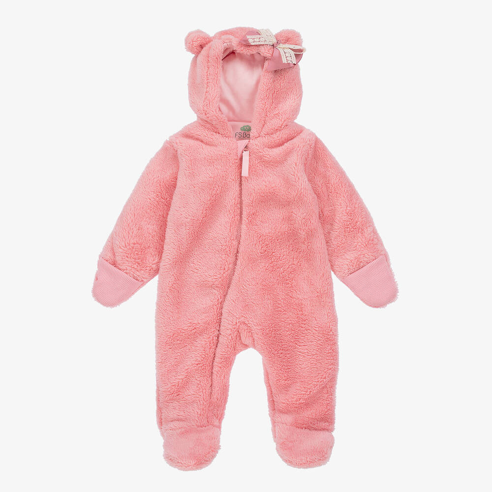 FS Baby - Baby Girls Pink Fleece Pramsuit | Childrensalon