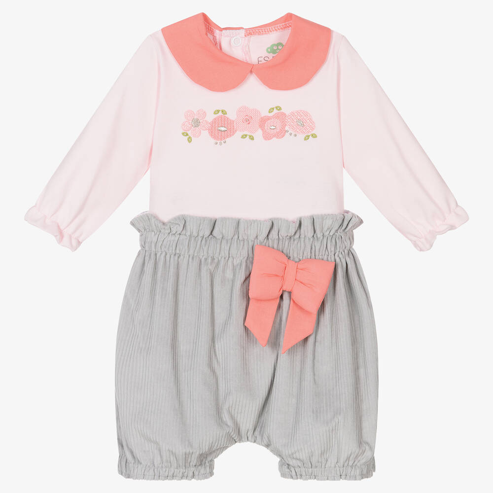 FS Baby - Baby Girls Pink & Grey Cotton Shorts Set | Childrensalon
