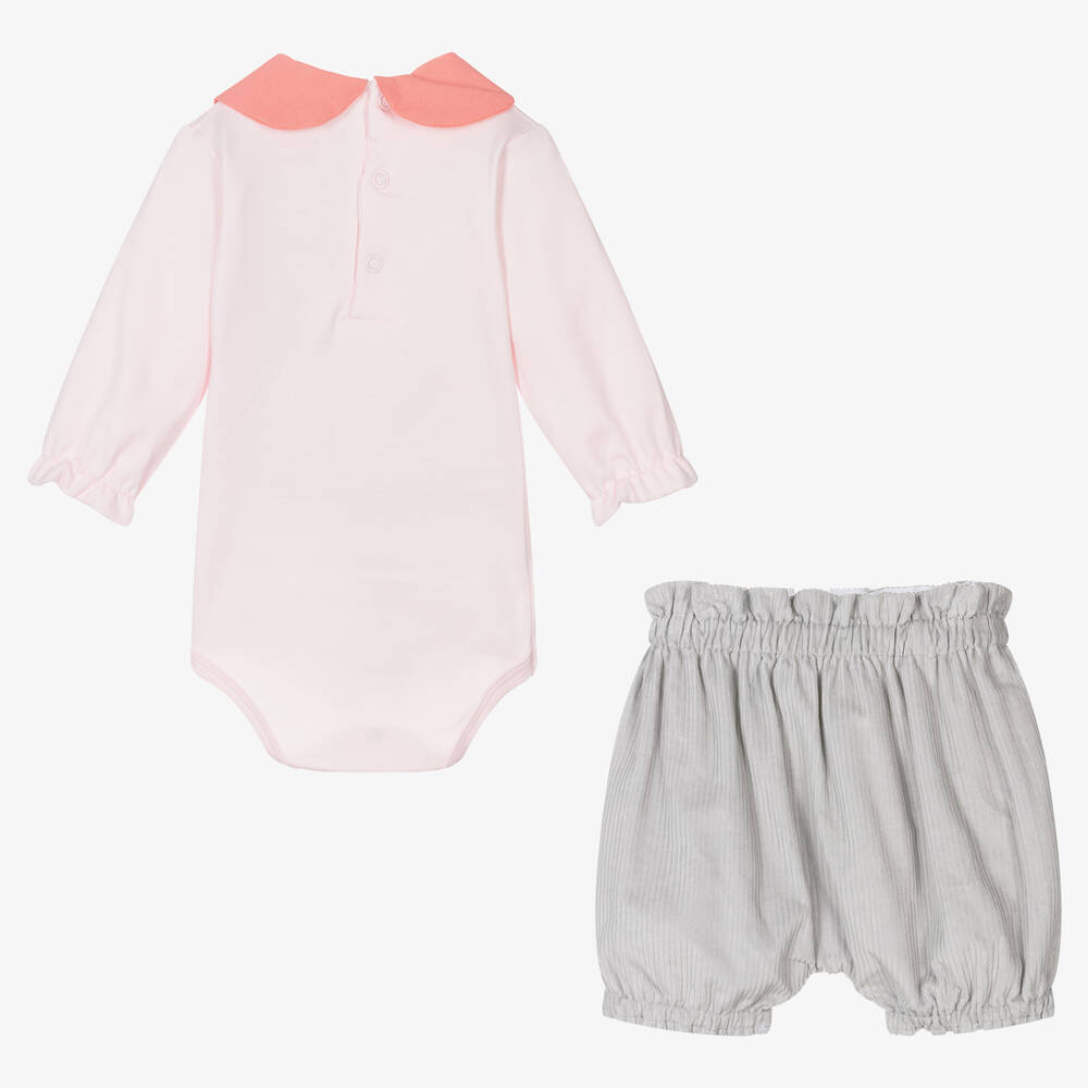 إف إس بيبي-Baby Girls Pink & Grey Cotton Shorts Set | Childrensalon Outlet