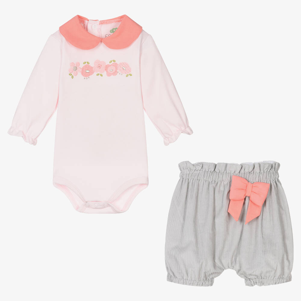 إف إس بيبي-Baby Girls Pink & Grey Cotton Shorts Set | Childrensalon Outlet