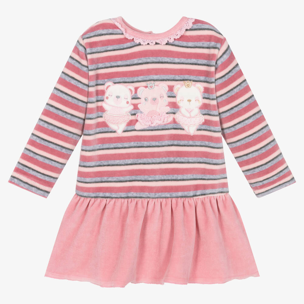 FS Baby - Baby Girls Pink Striped Velour Dress | Childrensalon