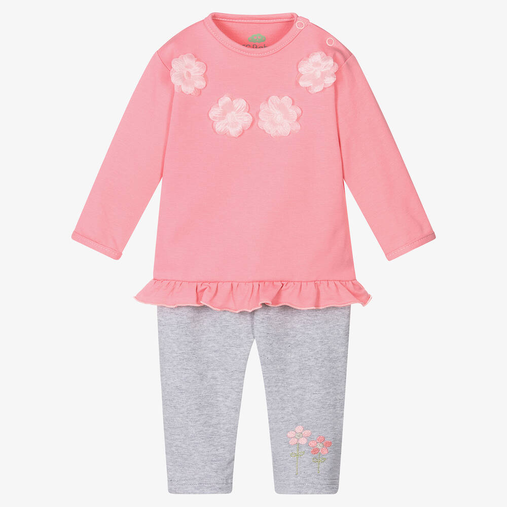 FS Baby-Baby Girls Pink Top & Grey Leggings Set | Childrensalon Outlet