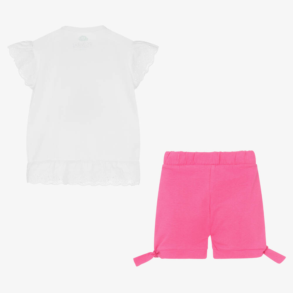 FS Baby-Baby Girls Pink & White Cotton Shorts Set | Childrensalon Outlet