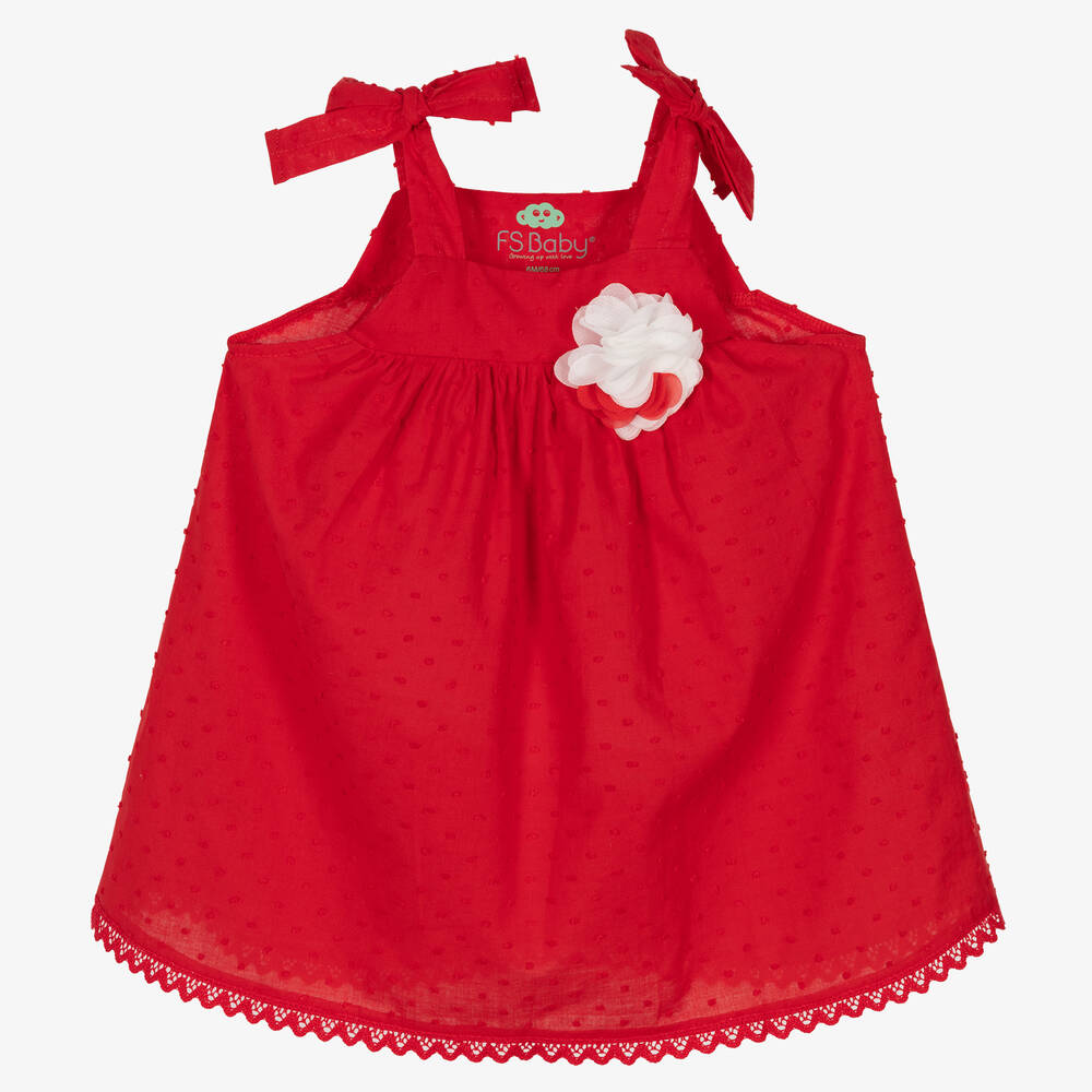 FS Baby - Baby Girls Red Cotton Dress | Childrensalon