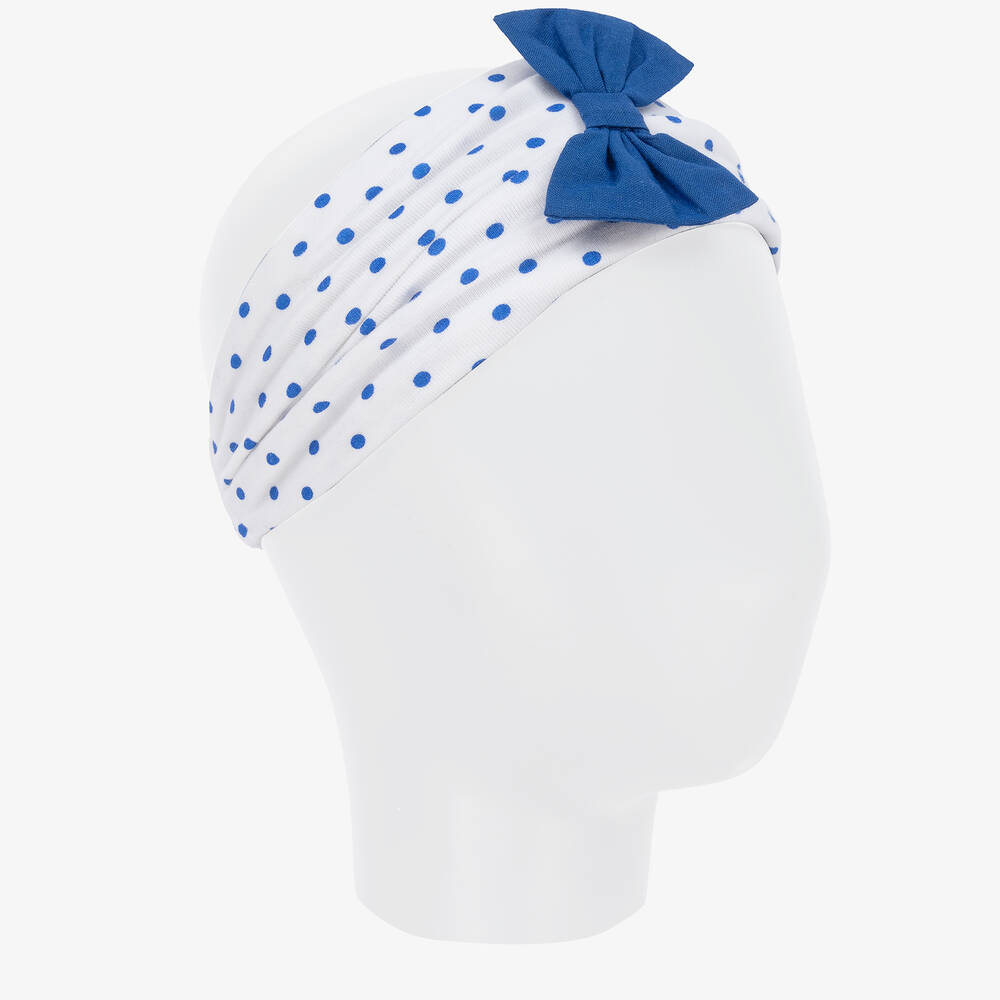 FS Baby-Baby Girls White & Blue Cotton Headband | Childrensalon Outlet