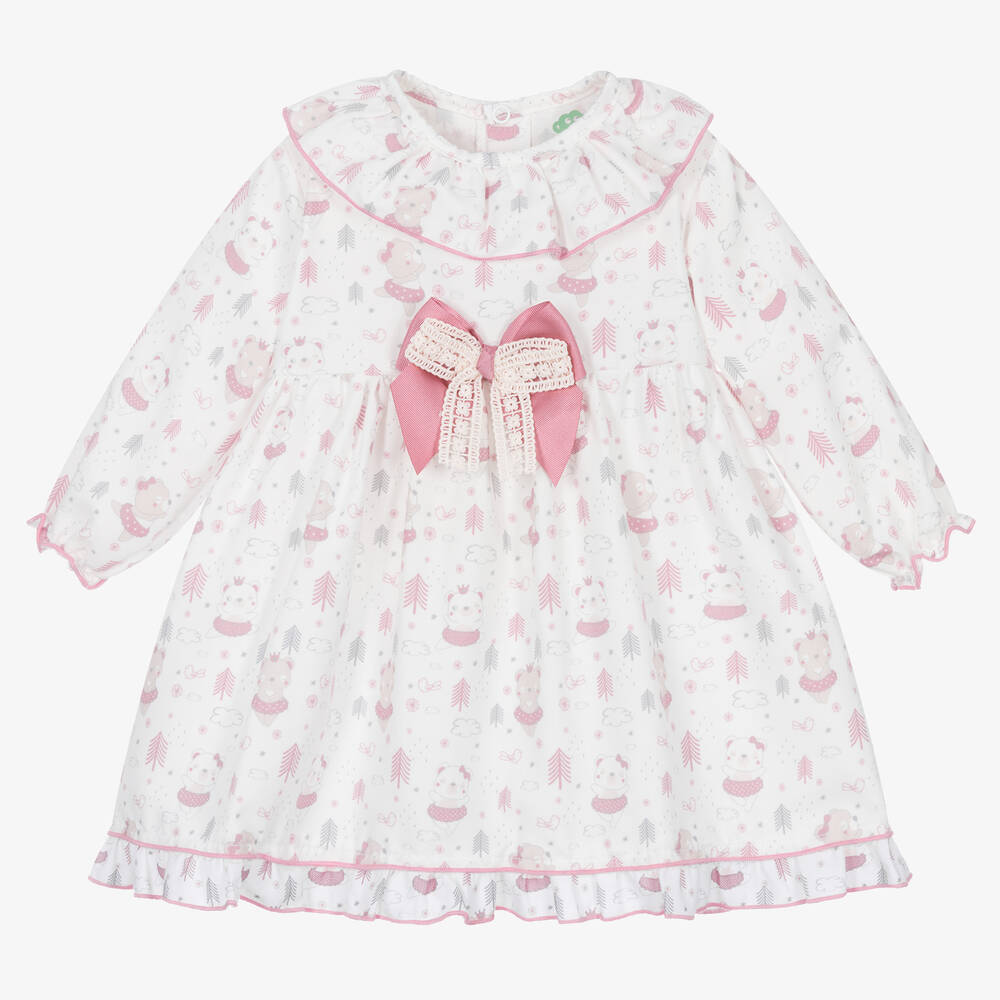 FS Baby - Baby Girls White & Pink Cotton Dress | Childrensalon