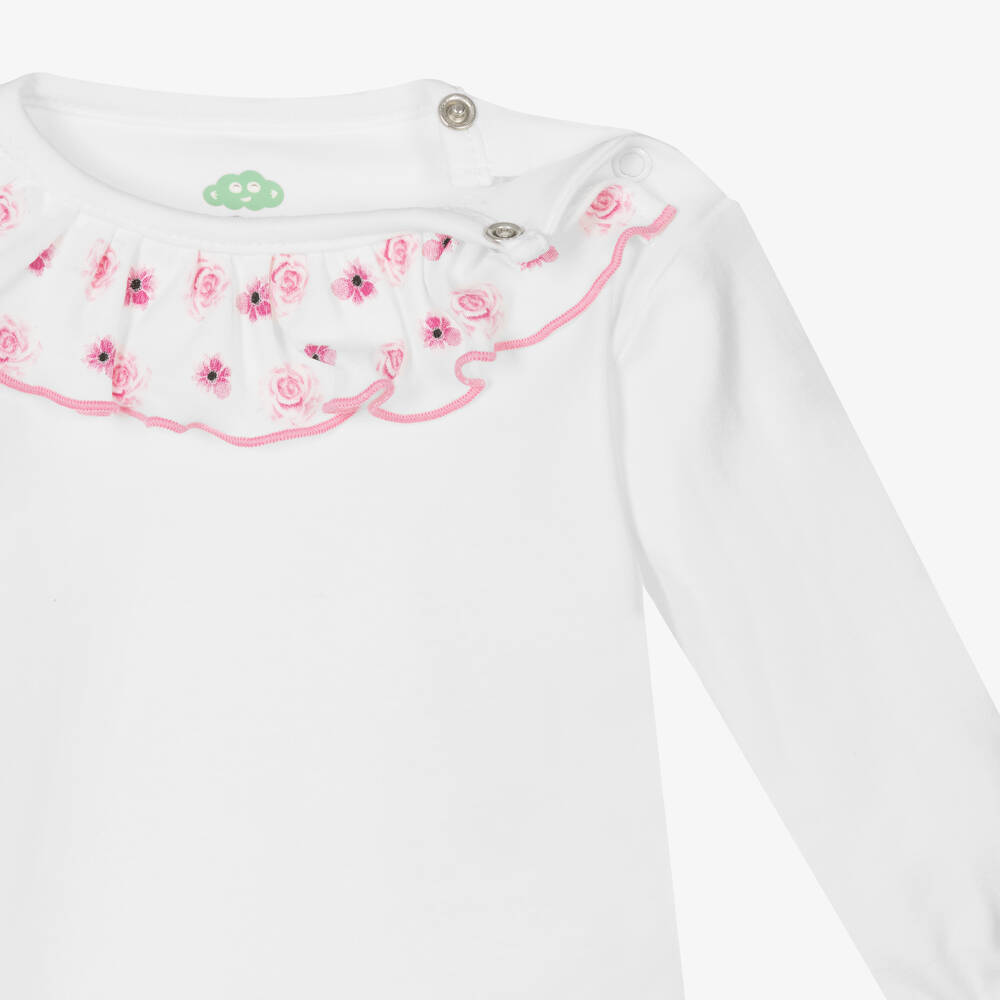 FS Baby-Baby Girls White & Pink Floral Dungaree Set | Childrensalon Outlet