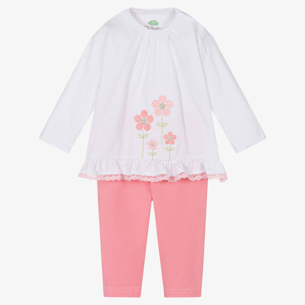 FS Baby-Baby Girls White & Pink Leggings Set | Childrensalon Outlet