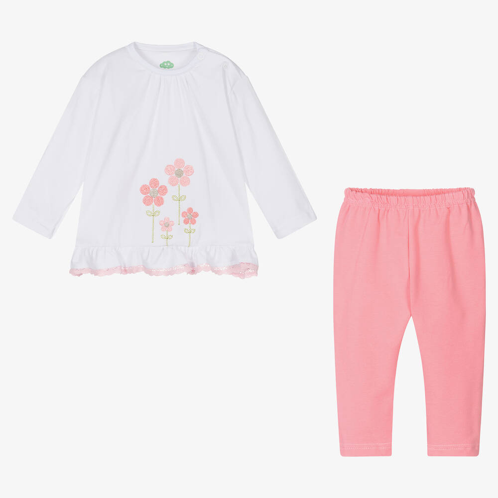 إف إس بيبي-Baby Girls White & Pink Leggings Set | Childrensalon Outlet