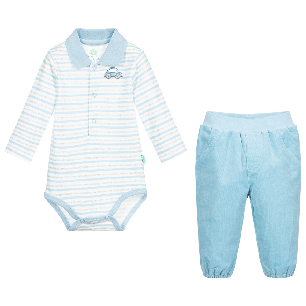 FS Baby - طقم بنطلون وأوفرول بادي قطن لون أزرق ورمادي للمواليد | Childrensalon