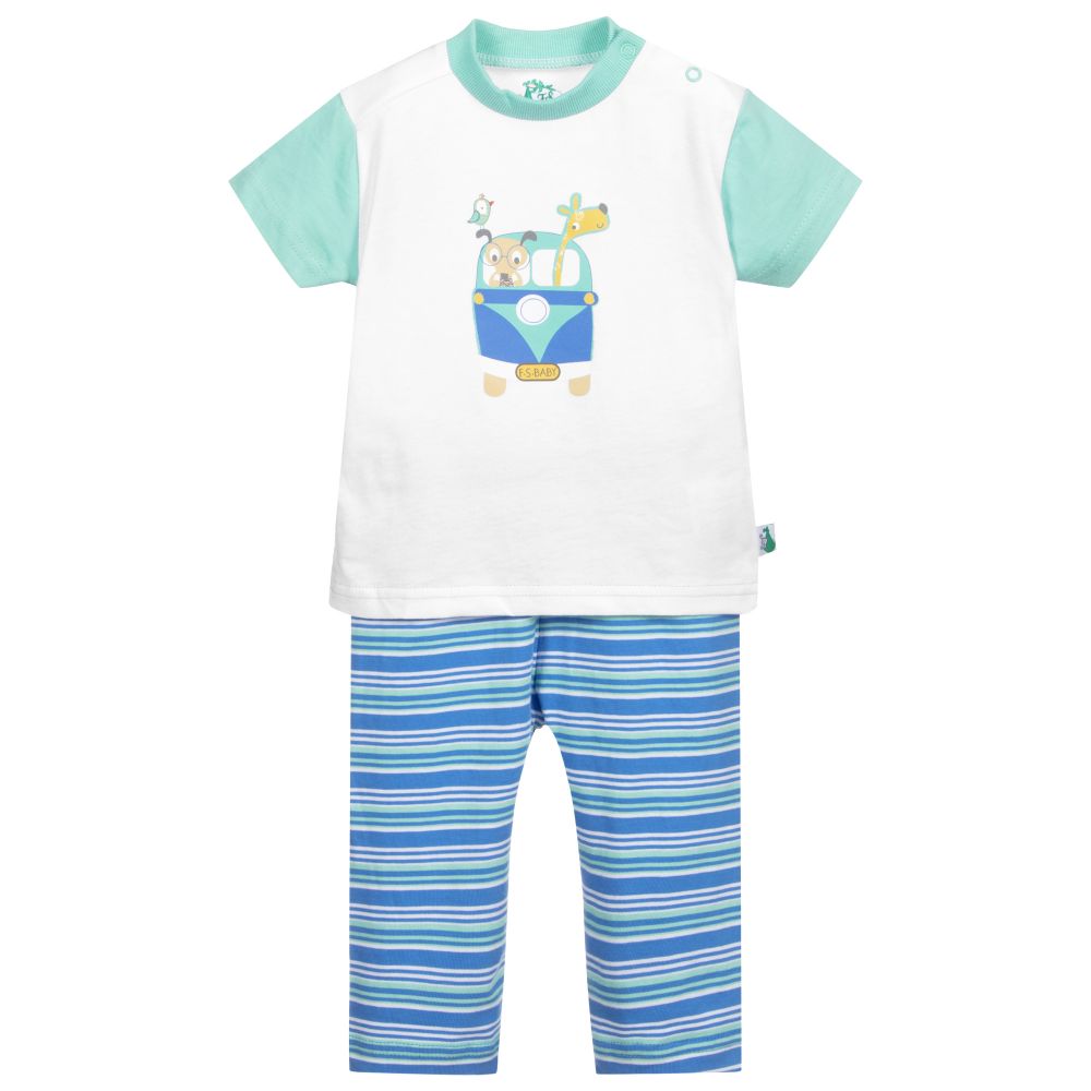 FS Baby - Blue & White Cotton Pyjamas | Childrensalon Outlet