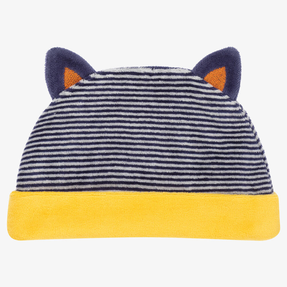 FS Baby - Blue & Yellow Cotton Velour Baby Hat | Childrensalon