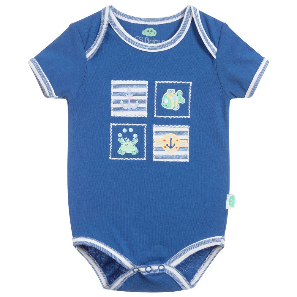 FS Baby - أوفرول بادي قطن لون أزرق للمواليد | Childrensalon