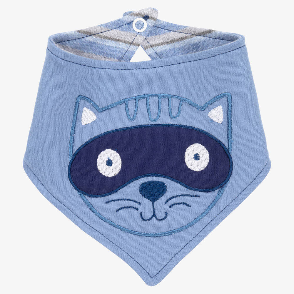 FS Baby - Boys Blue Cotton Embroidered Cat Bib | Childrensalon