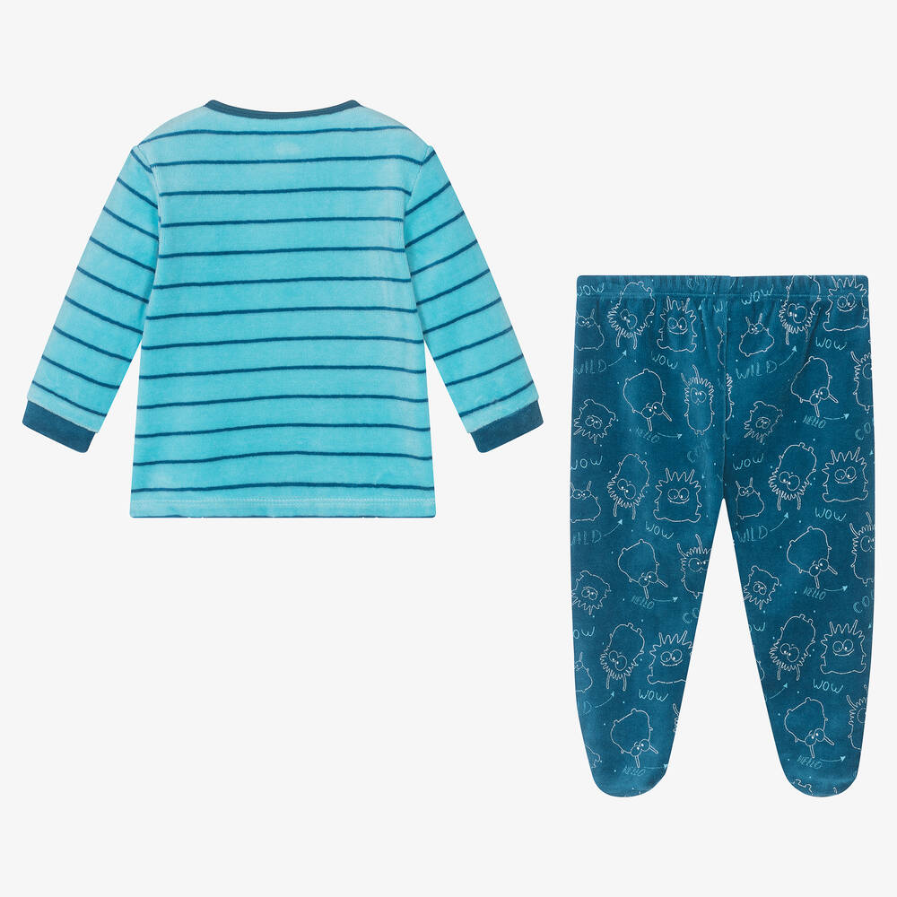 FS Baby-Boys Blue Cotton Monster 2 Piece Babygrow | Childrensalon Outlet