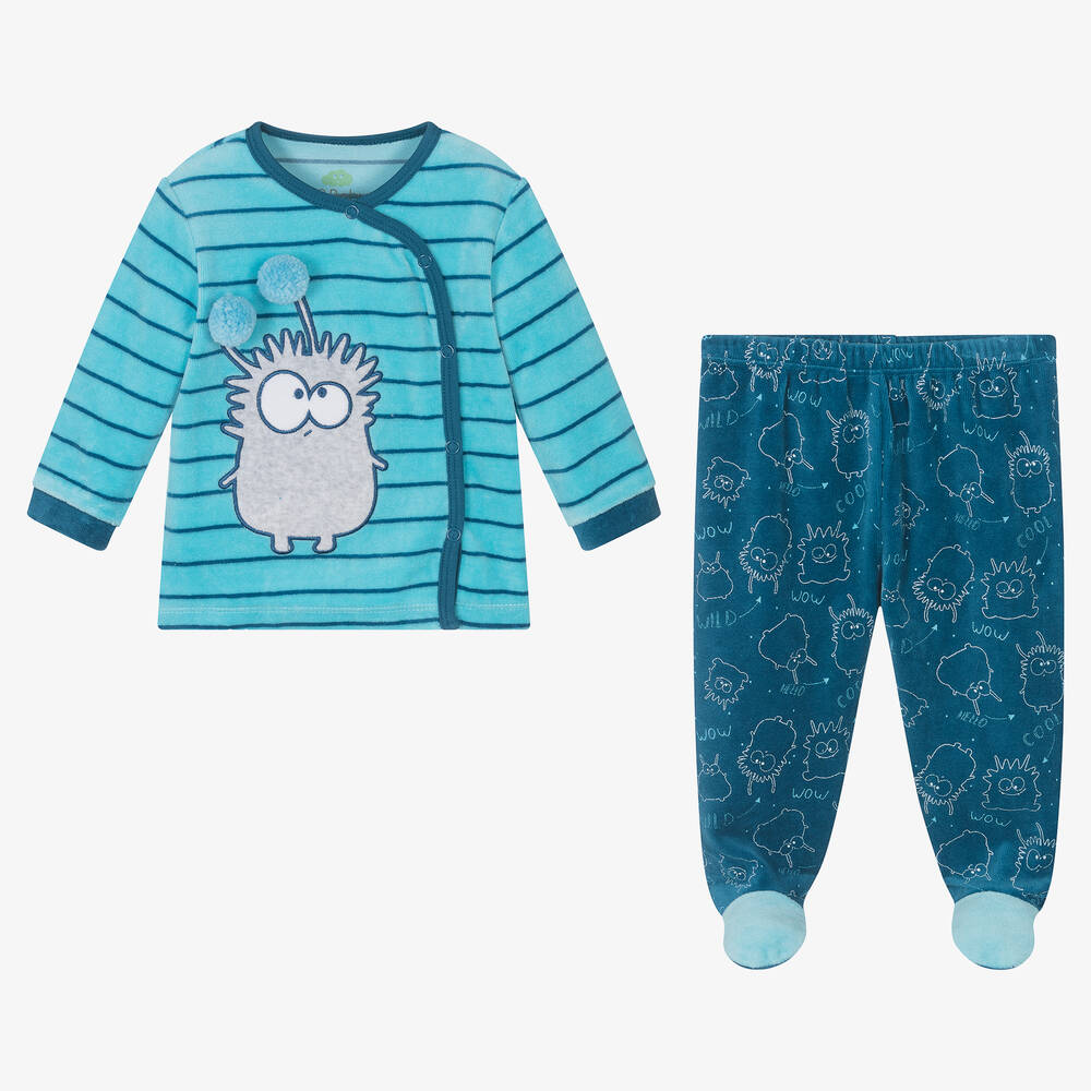 FS Baby-Boys Blue Cotton Monster 2 Piece Babygrow | Childrensalon Outlet