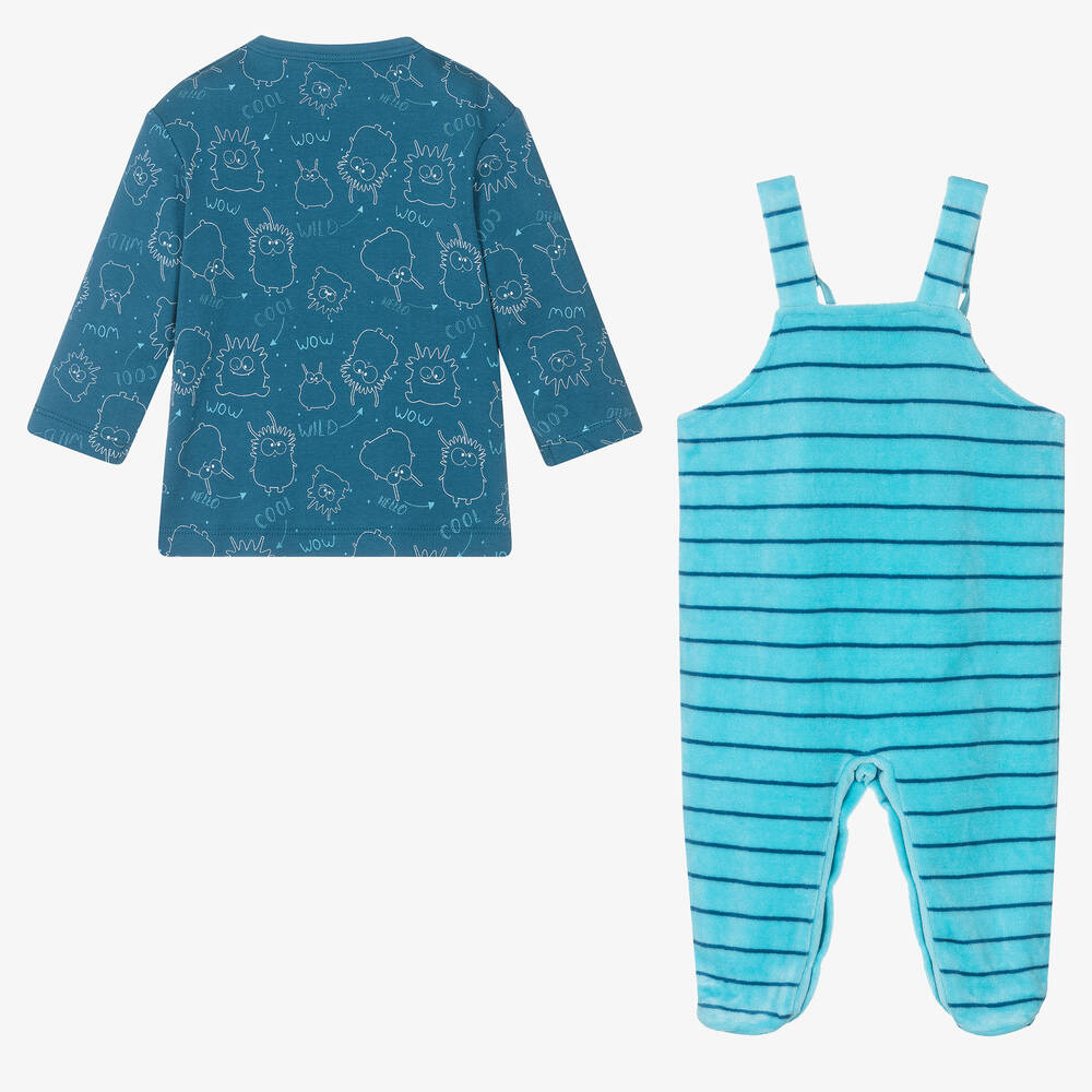 FS Baby-Boys Blue Cotton Monster 2 Piece Babygrow | Childrensalon Outlet